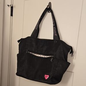 Juicy Couture Black Material Girl Tote with Pink Heart